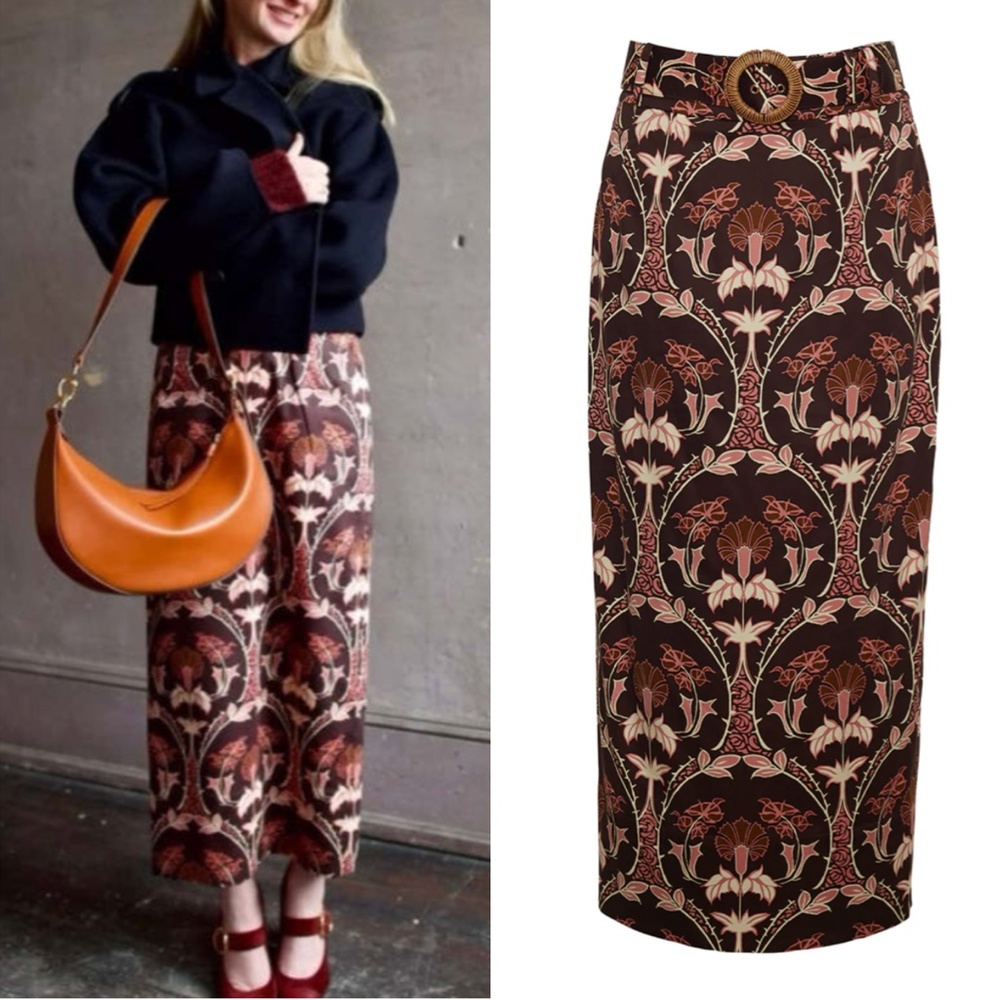 Cara Cara Brown Floral Midi Skirt